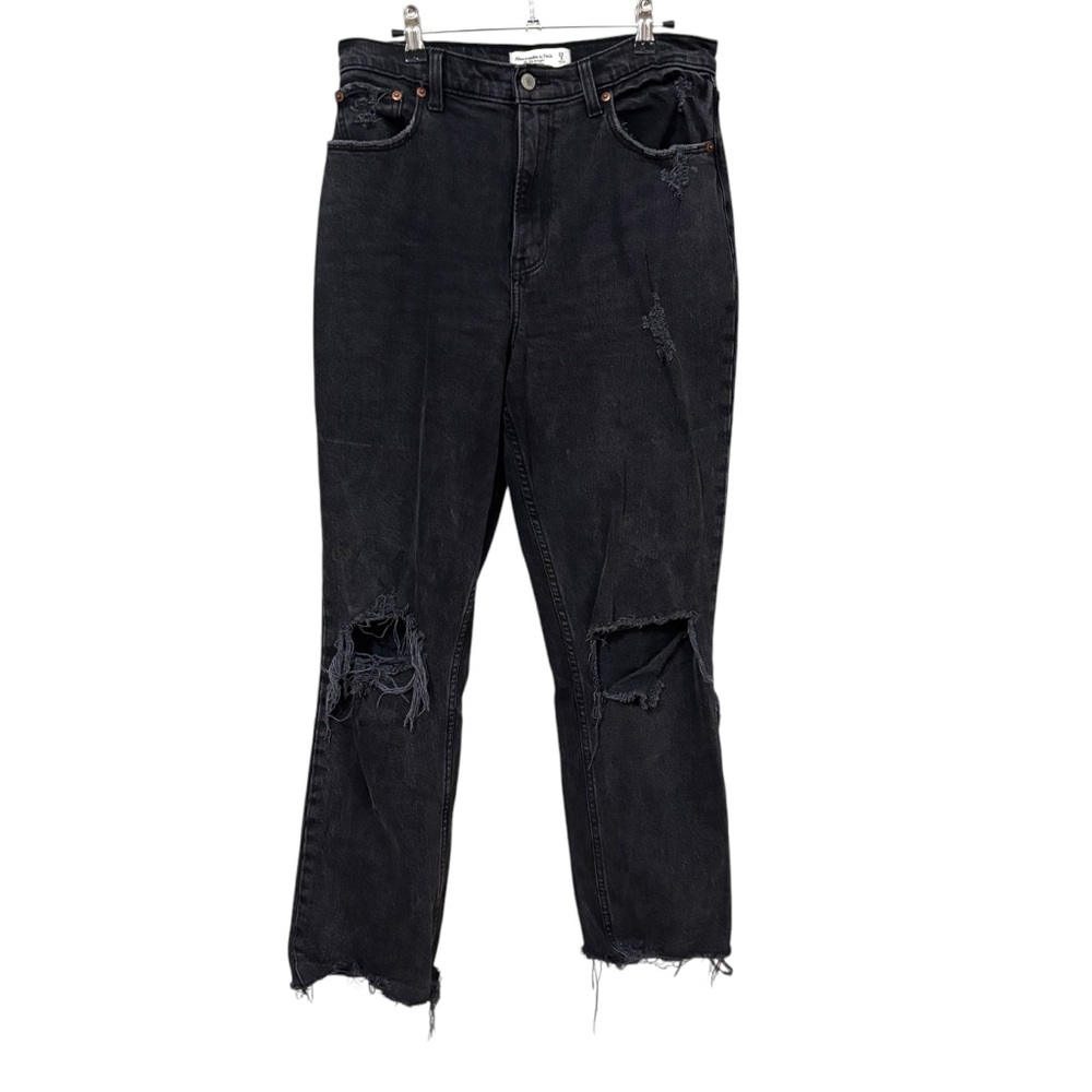 Abercrombie & Fitch 90's Straight Ultra High Rise Distressed Black Jeans 8LONG
